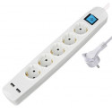 Transmedia 5-way power strip with 2x USB, white, 3m