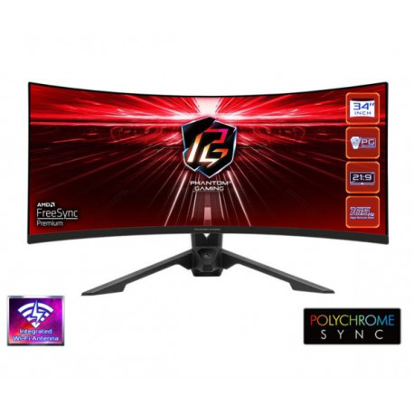 ASRock Gaming Monitor PG34WQ15R3A, 34", UWQHD, VA, 165Hz, 1ms, curved, WiFi Antenna