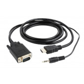 Gembird HDMI to VGA and audio adapter cable, single port, black 1,8m