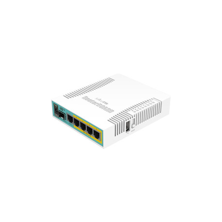 Mikrotik RB960PGS, hEX PoE, 800MHz CPU, 128MB RAM, 5×Gigabit LAN, (4×PoE izlaz), USB, RouterOS L4, plastično kućište, PS