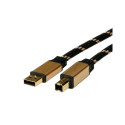 Roline GOLD USB2.0 kabel TIP A/B M/M, 3.0m, crno/zlatni